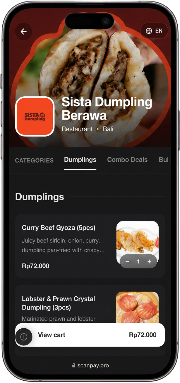 ScanPay digital menu on iPhone